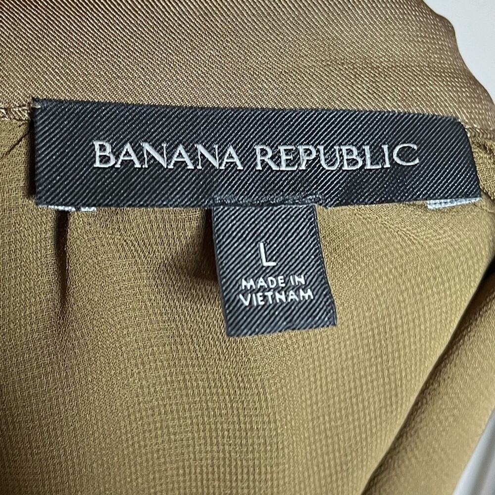 BANANA REPUBLIC Balza Ruffle Mini Dress Olive V Neck Long Sleeve Size Large - Picture 6 of 7